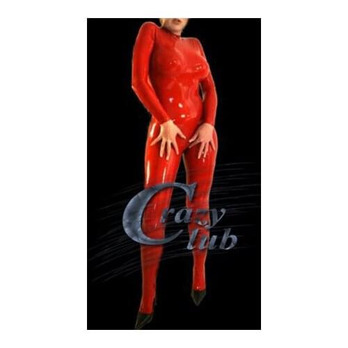 Sexy Women Zentai Catsuit Clothes Female latex leotard preservative latex bondage catsuit Red latex catsuit rubber latex catsuit