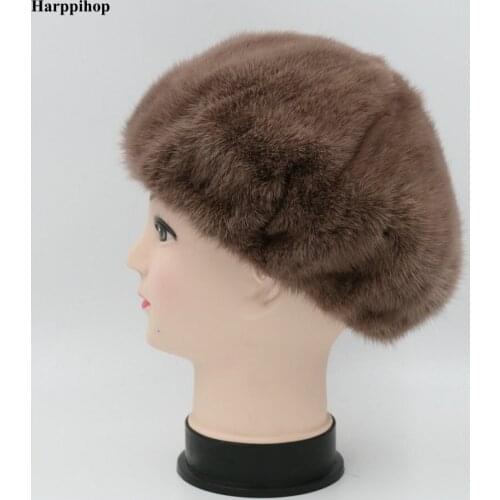 Harppihop real nature mink fur hat for women,fashion warm solid hat from 2018