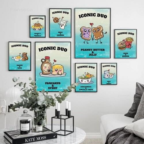Nordic Cartoon Food Posters and Prints Burger Fries Dessert Drink Canvas Painting Nursery Wall Pictures for Kitchen Home Decor