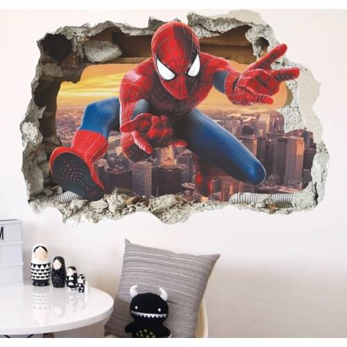 Super Heros 3d Broken Hole Wall Stickers For Kids Room Home Decor Spiderman Batman Ironman Hulk Avengers Mural Art Boys Decals