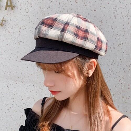 Women Beret Octagonal Hat Newsboy Cap Autumn Fashion Cap Female Plaid Berets Hat Spring For Girls Lady British Visor 2021 New