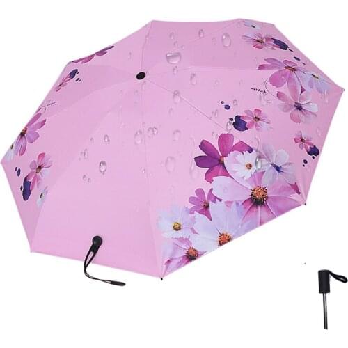 2021Woman Flower Parasol Ladies Umbrella Females Umbrella Rain &Sun For Ladies Floral Anti-UV Folding Umbrella paraguas