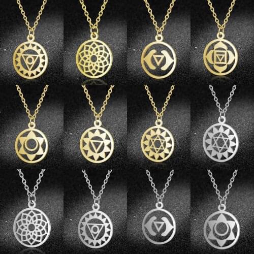 Vni and Mia 100% Stainless Steel 7 Chakra Pendant Necklace For Women Wholesale Fashion Yoga Lotus Charm Jewelry Dropshipping