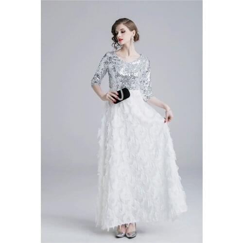 ZUOMAN Women Elegant Sequin Dress Festa Female High Quality White Wedding Party Robe Femme Designer Long Maxi Mesh Vestidos
