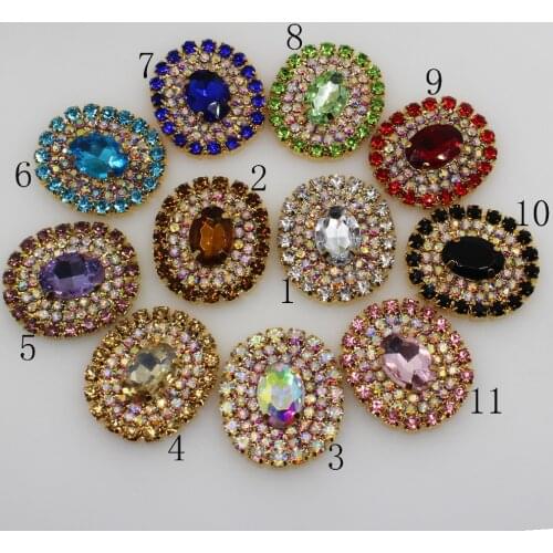 5Pcs 25*30mm Oval AB rhinestone Button clear glass gold Wedding Bride holding flowers decorate hair accessories scrapbook