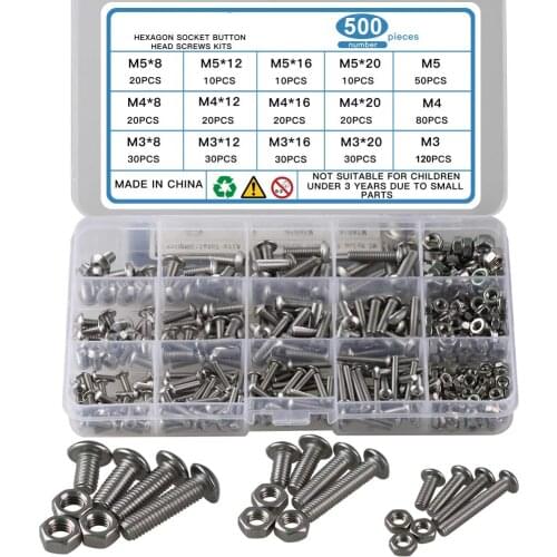 500pcs 304 Stainless Steel M3 M4 M5 Hexagon Socket Head Socket Screw Bolt Nut Screws for Electronic Products,with 3 Wrenches
