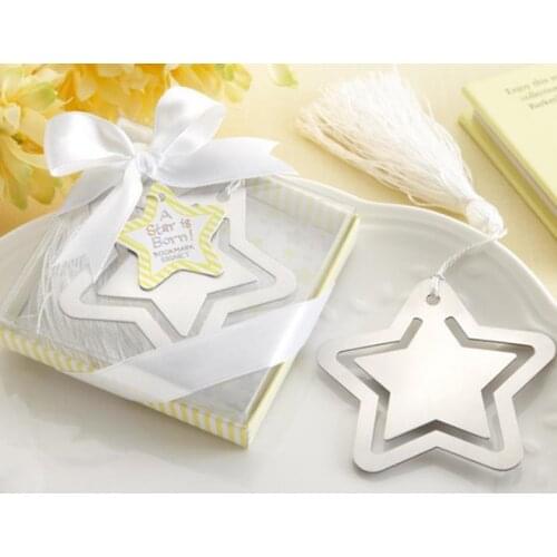 500pcs A Star is Born Stainless Steel Metal Bookmarks Baby Shower Favors Star Bookmark With White Tassel Wedding Bomboniere Gift