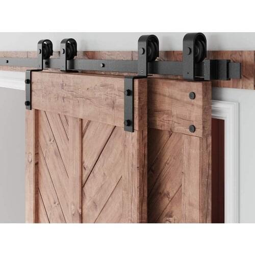6FT Bypass Barn Door Slide Hardware Heavy Duty Sturdy Sliding Barn Door Hardware Kit for Double Door