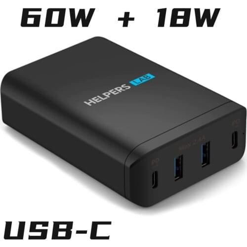 Dual Type-C PD Travel Charger Adapter with 2 USB-C PD & 2 USB 5V 2.4A Compatible with Most USB-C Laptop & Phone Like DELL XPS