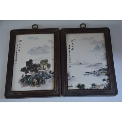 Antique QingDynasty old Porcelain board painting,A PAIR,hand-painted crafts,Free shipping