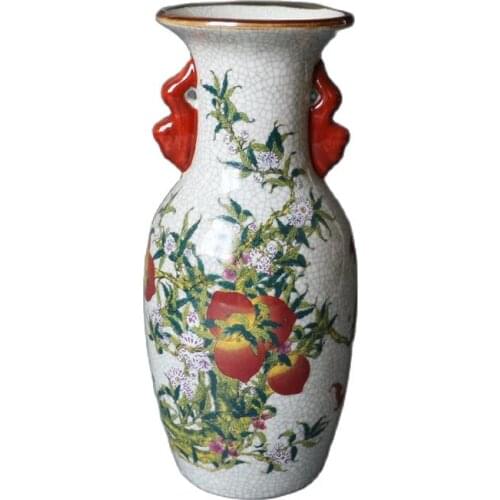 Jingdezhen antique porcelain crack, longevity peach figure vase, home decoration