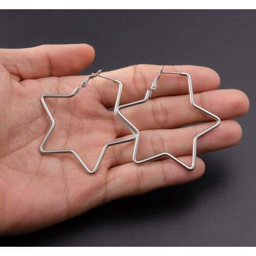 Silver Color Big Hoop Earring Simple Geometric Star Design Fashion Stud Earrings Tragus Piercing for Women Girl Ear Jewelry Gift