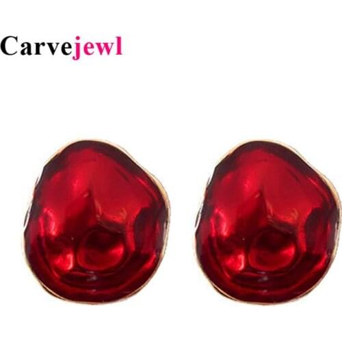 Carvejewl hand painted big transparent enamel stud earrings for women jewelry Dark red green simple irregular geometric earring