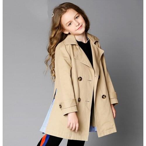 Girls' windbreaker childrens card, including long Korean version double breasted windbreaker coat