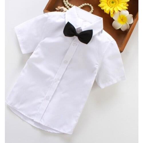 Children Costumes Baby Toddler Clothes 2019 Summer School Boys Shirts White Short Sleeve Turn-down Collar Boy Shirt Kids Tops