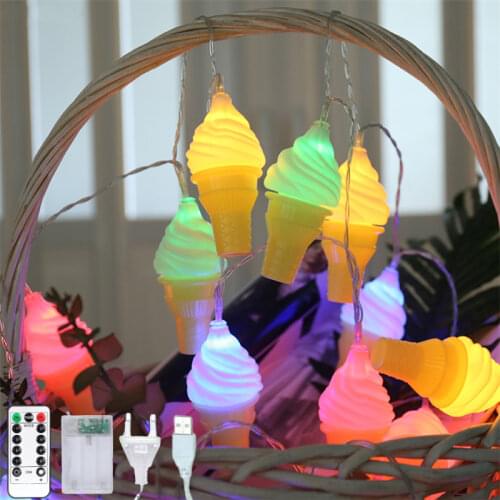 Ice Cream LED String Lights Fairy Garden Garland Lamp Chain Christmas Hoilday Wedding Birthday Party Bedroom Outdoor Decorations