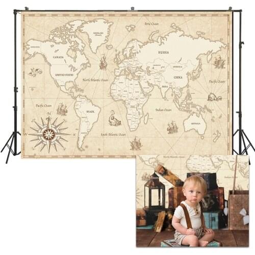 HUAYI Photo Background Newborns Baby Child Photography Backdrops Customize Studio Painted World Map Photoshoot Backdrop US170