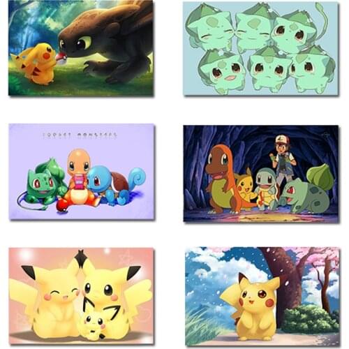 Cuadros Pokemon Pikachu Cartoon Anime Poster Canvas Painting Wall Picture Mural Child Bedroom Home Decoration Kids Gift