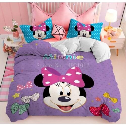 Disney Minnie Mickey Mouse Bedding Set Cartoon Soft Home Textiles Single Twin Double Queen King Size Girls Boys Childrens Gifts