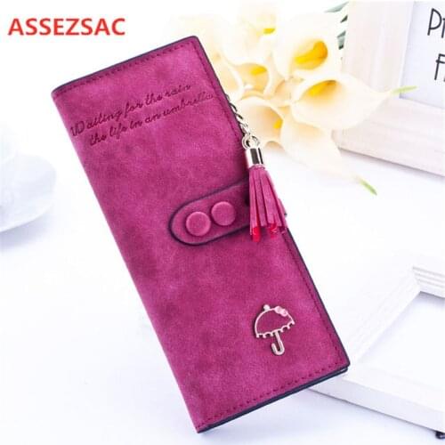 ASSEZSAC Women Long Wallet Fashion Tassel Female Purses Umbrella Decoration PU Leather ID Card Holder Scrub Women Clutch Bolsas