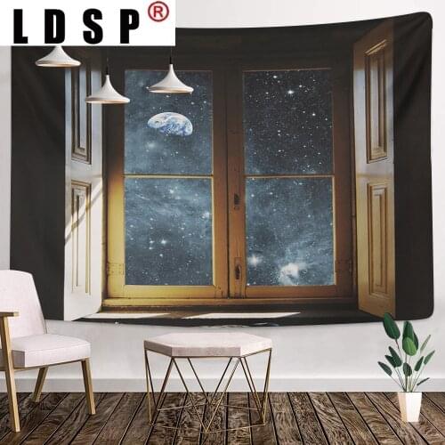 LDSP Sea Outside The Window Tapestry Hippie Wall Hanging Starry Night Sky Moon Psychedelic Wall Cloth Carpet Ceiling Home Decor