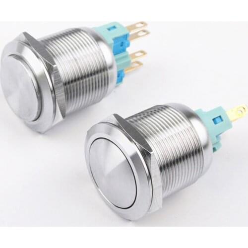 22mm Metal Button Switch No Lamp Self-reset High Head Flat Head Spherical Stainless Steel Waterproof Spot Switch 1NO 1NC