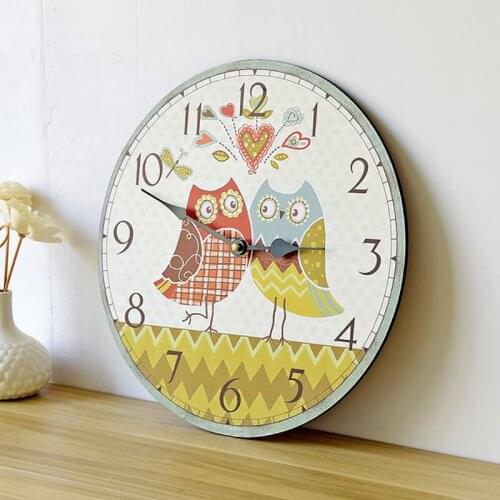 Cute Painted Owl Cartoon wall clock Frameless Wall Decoration Electronic Cartoon Wall Clock Round Silent Digital Clock For Home