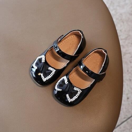 Fashion Pearl Bow Elegant Girl Shoes For Children Autumn Dresses Leather Shoe For Toddlers Sneakers Kids 2021 1 2 3 4 5 6 Years