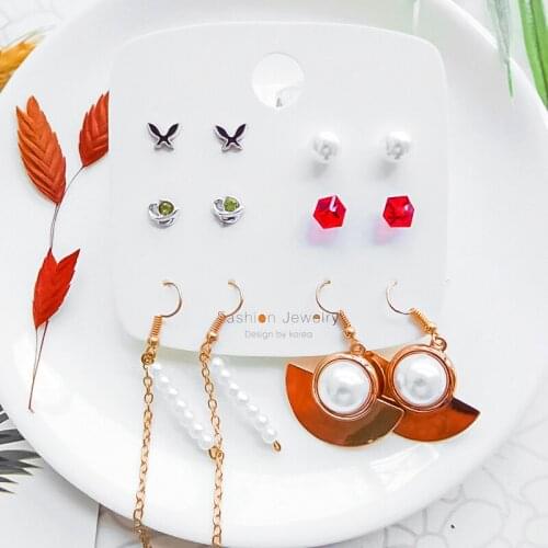 Fashion Womens Gold Metal Statement Semicircle Drop Earrings Cute Butterfly Crystal Stud Earrings Set Handmade Tassel Earrings