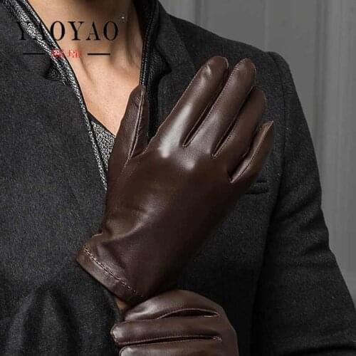 YY8103 Man Winter Genuine Leather Simple Thin Black/Brown Gloves Male Business Meeting Host Real Leather Driving/Riding Mittens