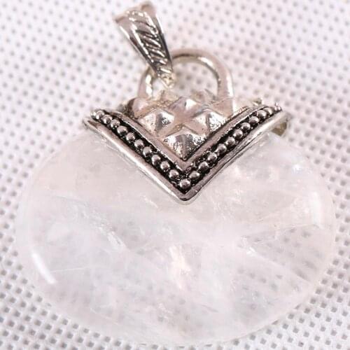 Necklace Pendant 40x40MM Oval CAB Cabochon Natural Stone White Crystal Quartz Bead Jewelry Gift 1Pcs K1179