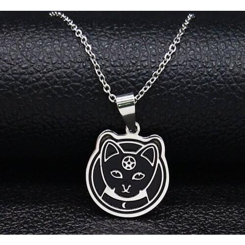 2021 Hexagram Cat Stainless Steel Witchcraft Necklace for Women Black Enamel WITCH Statement Necklace Jewelry bisuteria N19865