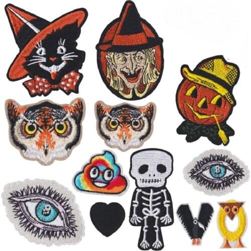 HORROR Punk Skull Clothing Iron On Patches Of Clothing Accessories Embroidery Pumpkin Witch Halloween Badge
