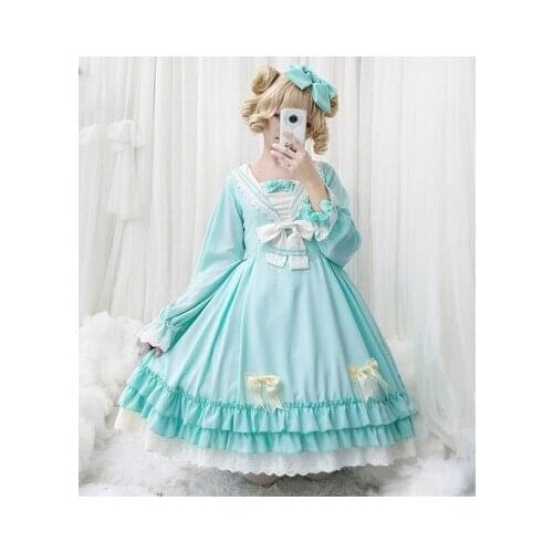 Japanese College Style Sweet Lolita Dress Vintage Lace Bowknot High Waist Victorian Dress Kawaii Girl Gothic Lolita Op Loli Cos