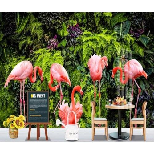 Custom 3D Photo Fresco European Style Tropical Rainforest Banana Leaf Flamingo Modern Large Mural Bedroom Living Room Wallpaper
