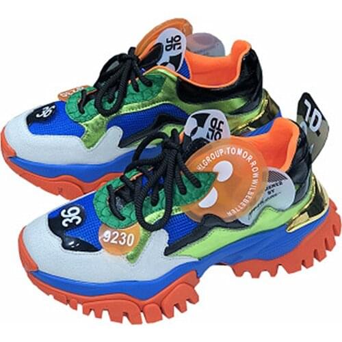 RASMEUP Mesh Breathable Womens Chunky Sneakers 2020 Summer Genuine Leather Women Platform Shoes Ladies Trainers Footwear