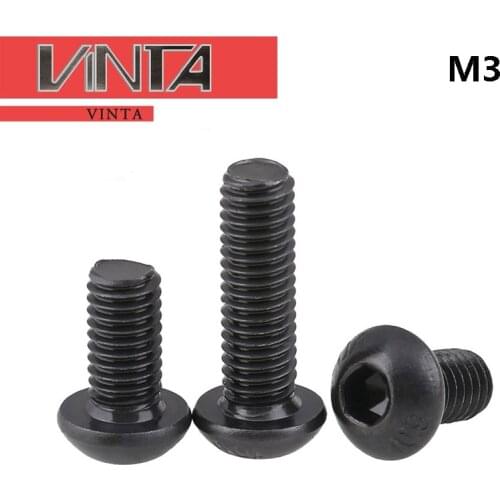 [SALE ] 50PCS M3 Pon Hex Button Socket Head Cap Screw Hexagon Metric Thread Machine Bolt Black Carbon Steel
