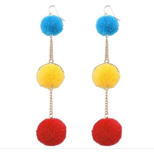 Multi Color pom pom ball Drop Earrings Bohemia Style Long Dangle Earrings For Women Jewelry