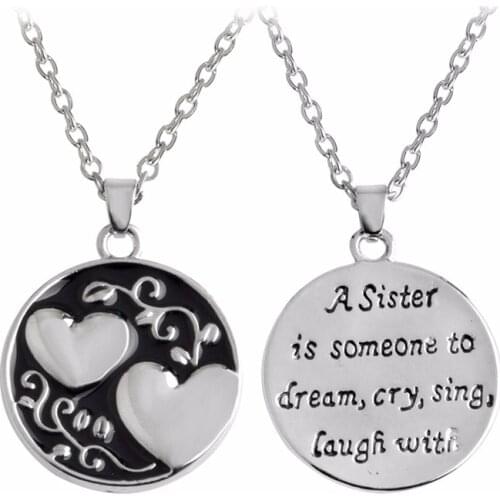 A Sister Is Someone to Dream Cry Sing Laugh With Letter Engraved Round Pendant Heart Necklace Gift For Best Friend Jewelry