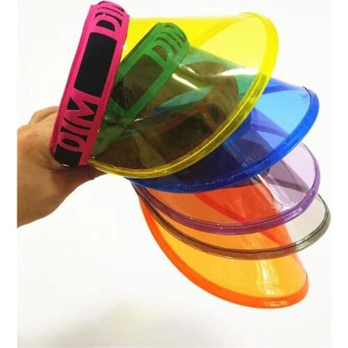 New Hot Women Transparent Clear Visor Cap Empty Top Sun Hat Letter PVC Plastic Wide Brim Sun Beach Party Hat Visiere Casquette