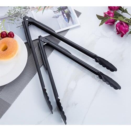 Silicone BBQ Grilling Tong Kitchen Cooking Salad Bread Serving Tong NonStick Barbecue Clip Clamp Stainless Steel Kitchen Gadgets