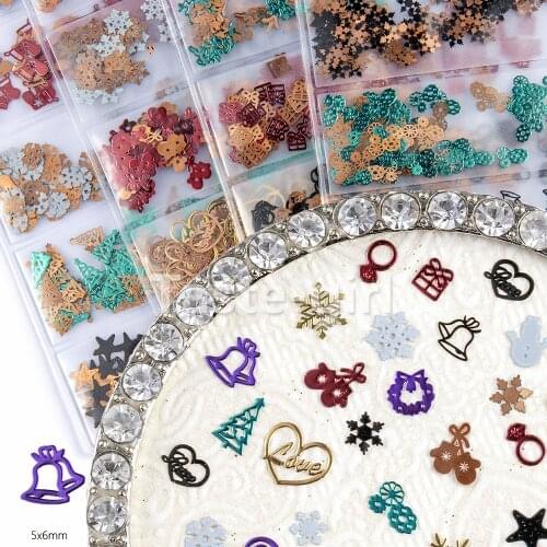 Mix 6 shapes Christmas metal nail art decorations foil decals nail slice press on fake nails accessories manicure tool set