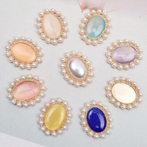 10 PCS 23x28mm Metal Alloy Oval Imitation Pearl Rhinestones Crystal Flowers Diy Hair Accessories For Jewelry Making