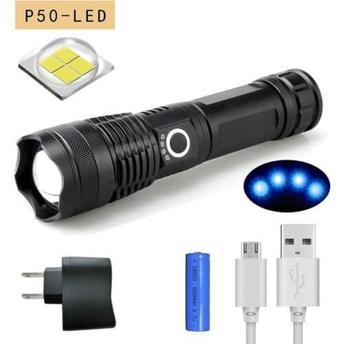 LED Rechargeable Flashlight Powerful USB Zoom Tactical Torch XHP50 18650 or 26650 Night Light For Outdoor Camping