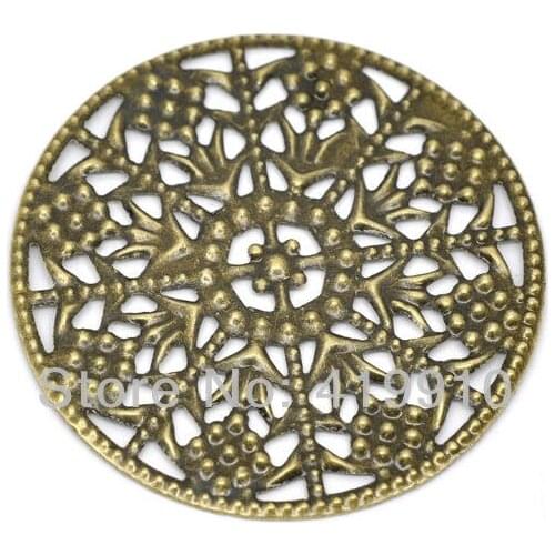 Free shipping-30Pcs Antique Bronze Filigree Round Wraps Connectors Metal Crafts Gift Decoration DIY Findings 48mm J0023