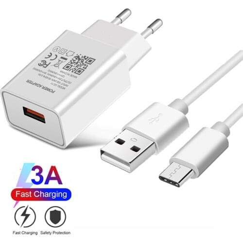USB Type-c Cable Fast Charger 18W Quick Charge 3.0 Travel Phone Adapter For Samsung Galaxy A21S A32 A52 A72 A42 A12 5G Huawei