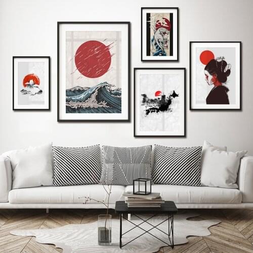 Japanese Style Landscape Seascape Ukiyoe Art Poster Canvas Print Kyoto Geisha Painting Wall Picture for Living Room Home Decor