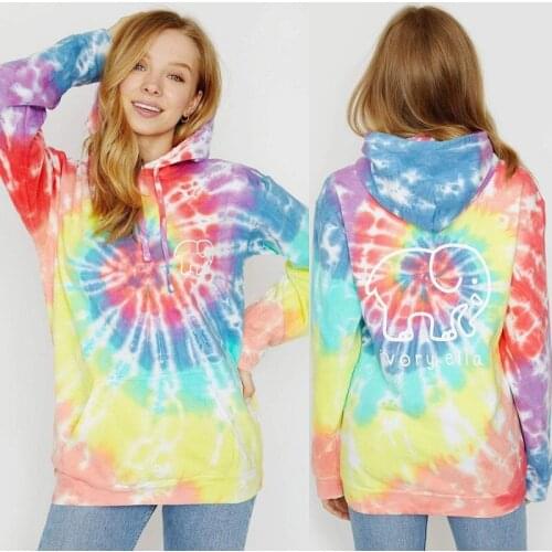 2020 Womens Oversize Long-sleeve Hoodie, Over Sized Rainbow Sweatshirt Tie-dye Printed Color Block Top Loose Casual Hoodie