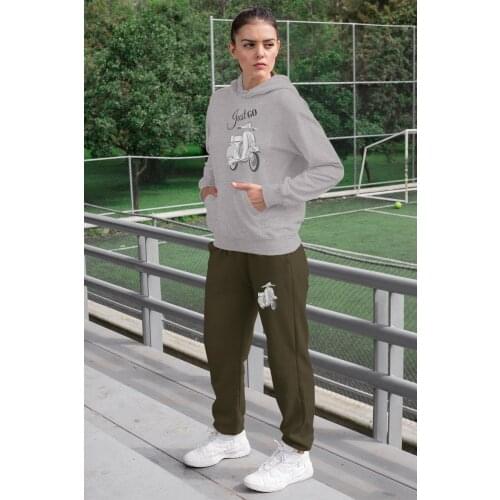 Angemiel Wear Just Go Vespa Womens Sweat Suits Gray Hooded Sweatshirt Green Sweatpants