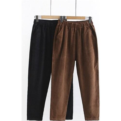 Fashion Large size 4XL Corduroy Pants women Autumn Winter Elastic waist Trousers Female Solid color Casual Straight Pants G118